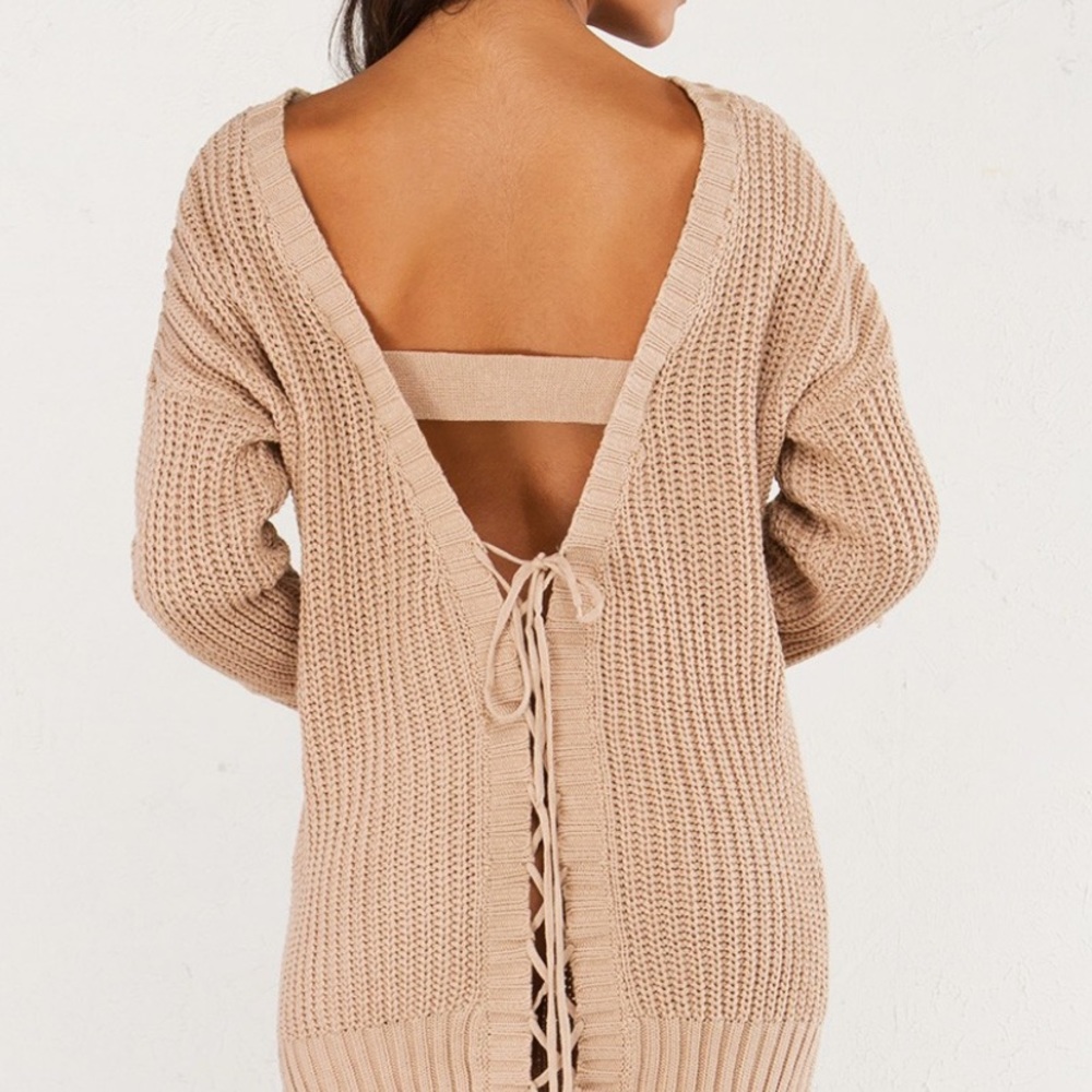 Tan ribbed open back sweater